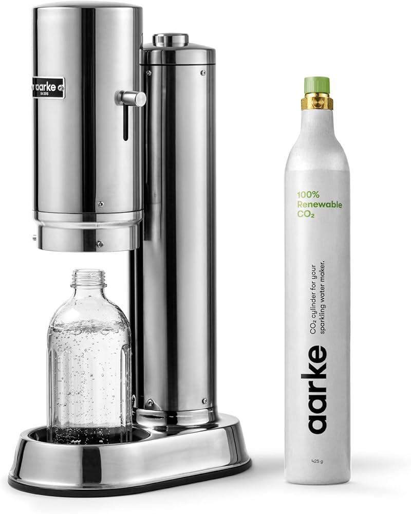 aarke Carbonator Pro, Sparkling & Carbonation Water Machine, Stainless Steel with Glass Reusable Bottle Volume 800 mL and CO2 Cylinder (Stainless)