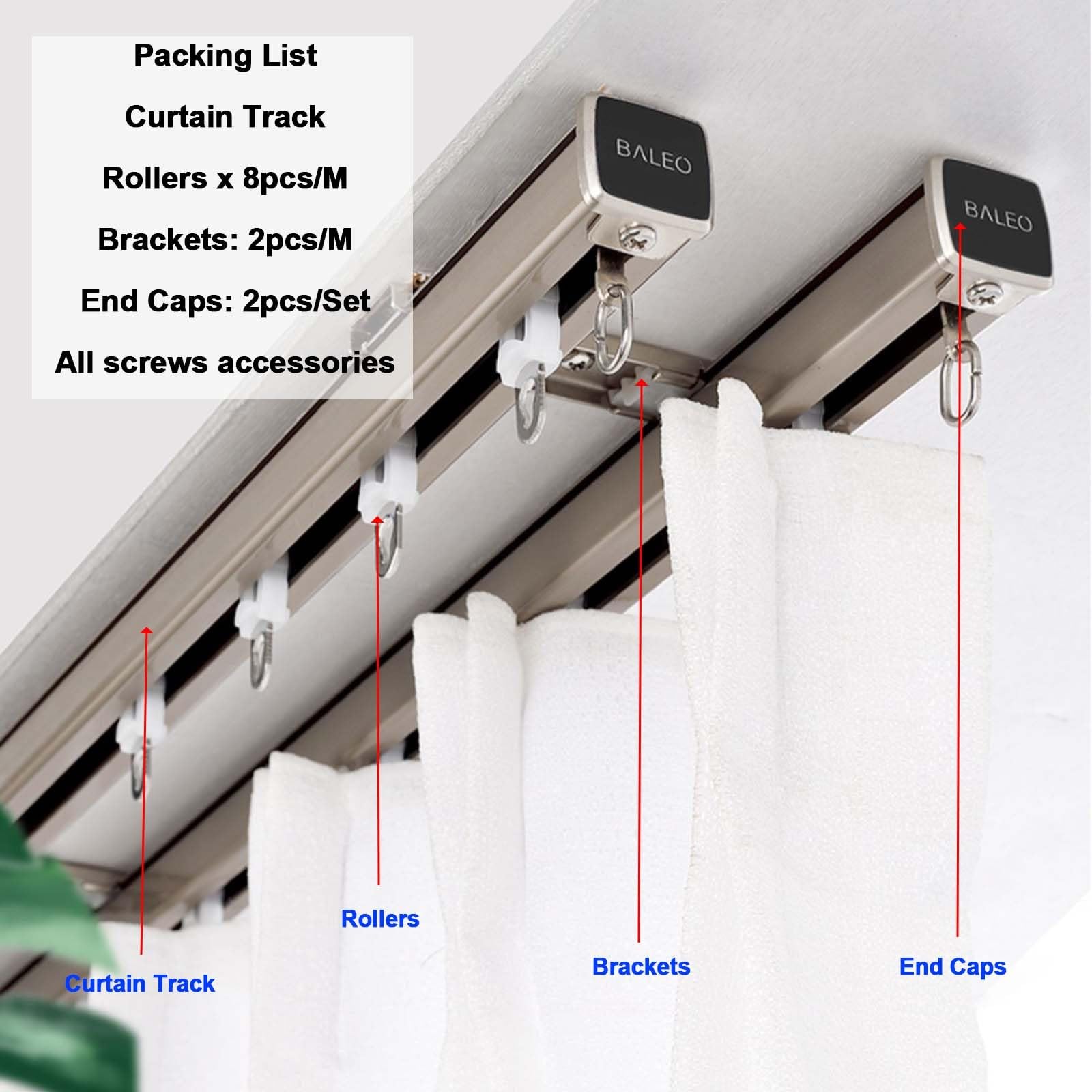 de rail de rideau, rail de rideau mural en métal, rails et raccords de rideau en or rose champagne, long 1 2 3 4 5 6 7 système de rail de rideau de 8 m pour rideau lourd (couleur : blanc, (blanc 1 m)