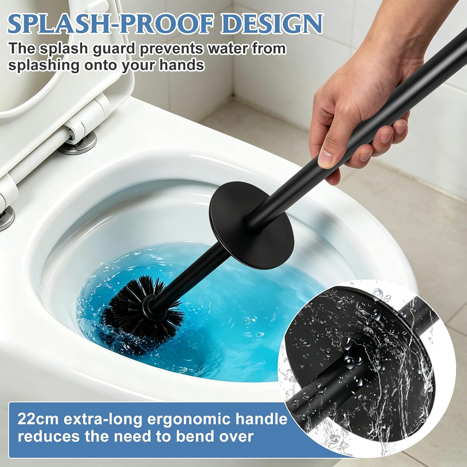 Stainless Steel Toilet Brush,Toilet Bowl Brush and Holder Set,Scratch Resistant Stainless Steel Toilet Brush with Long Handle,Toilet Cleaners with Replacement Head & Removable Inner Bowl,Space Saving