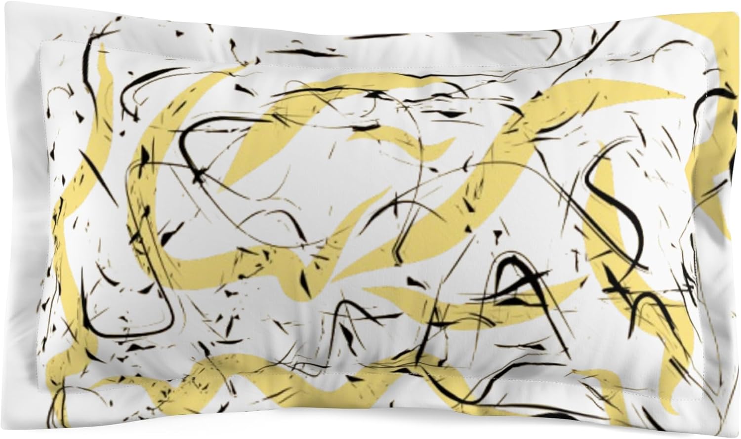 Abstract Brushstroke Swirls Microfiber Pillow Sham | Yellow Black Modern Art