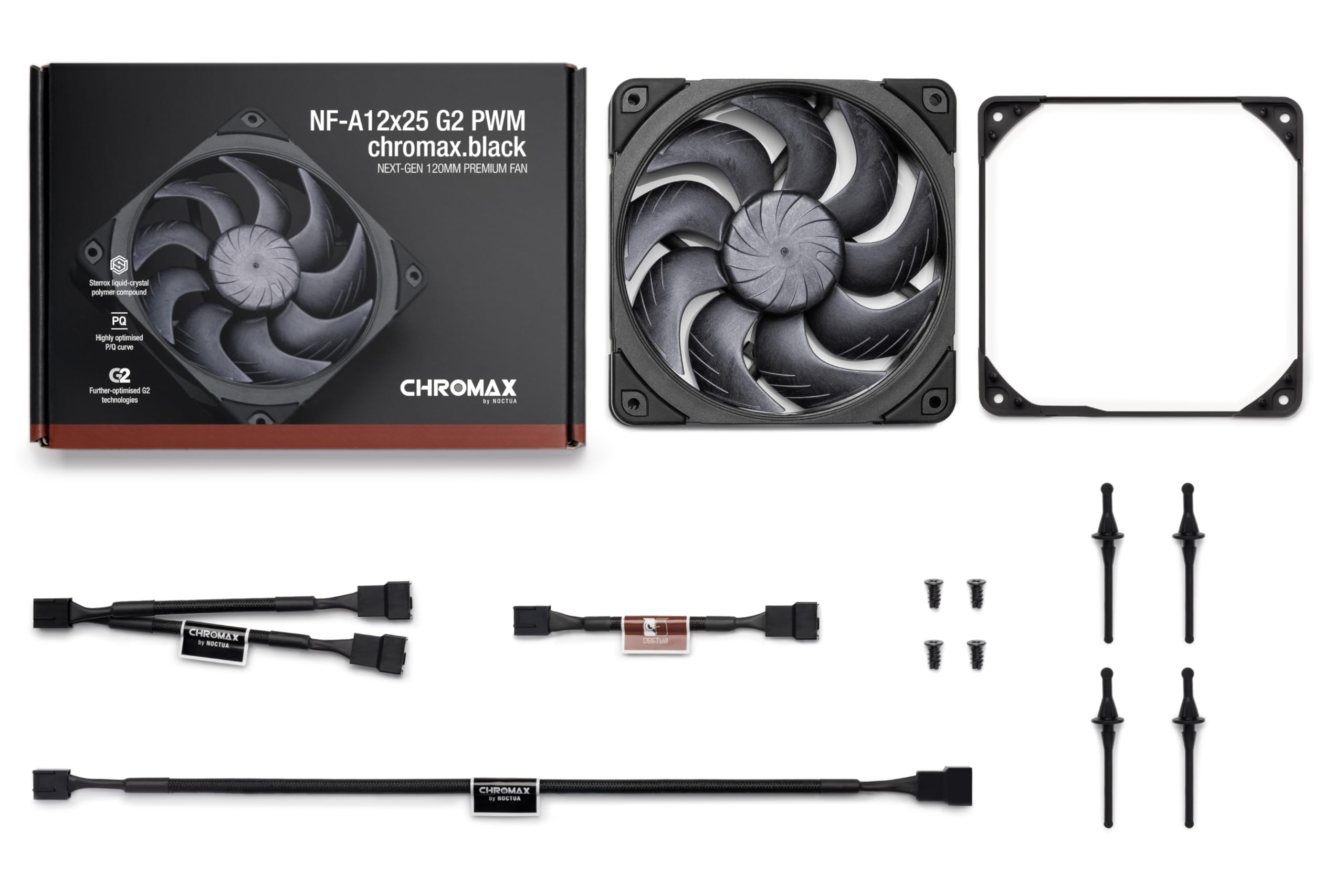 Noctua NF-A12x25 G2 PWM chromax.black, Ventilador para PC de 120mm, Silencioso, 4 Pines (Negro)