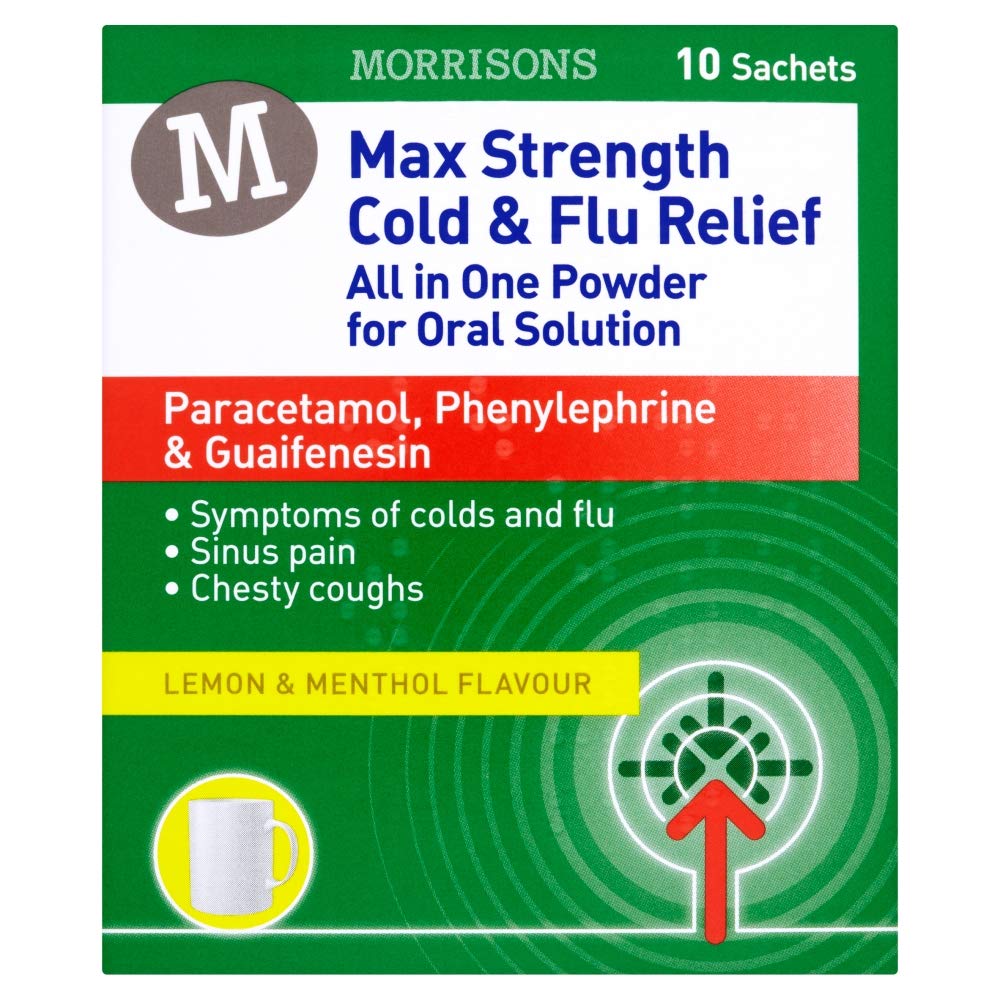 Morrisons Max Strength Cold & Flu Relief Lemon & Menthol, 10 Sachets