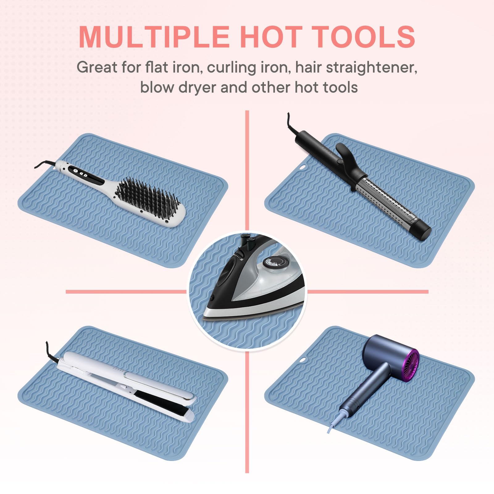 Alfombrilla profesional de silicona de gran tamaño resistente al calor para rizadores, planchas planas y alisador de cabello, almohadilla de viaje portátil con velcro para todas las herramientas de