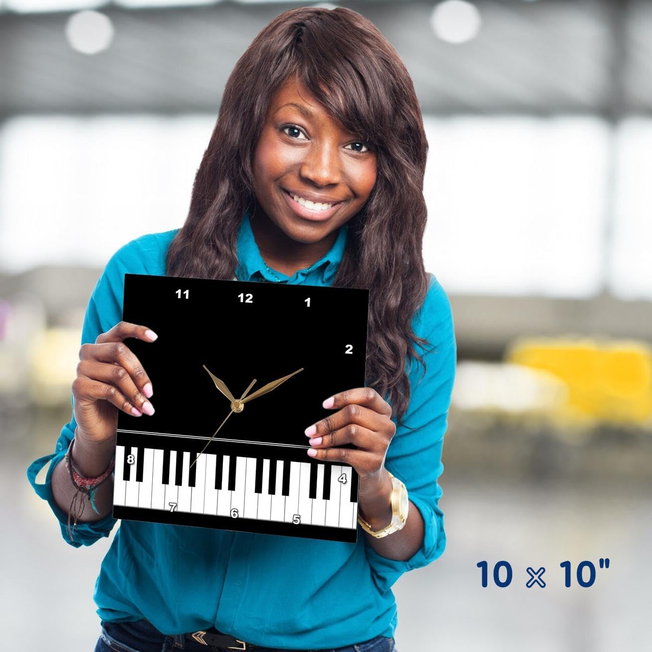 3dRose Negro diseño de Edge – Baby Grand Teclado música de Piano para Pianista Reproductor Musical y músico Regalos – Reloj de Pared, 13 por 13 Pulgadas (DPP 112947 2)