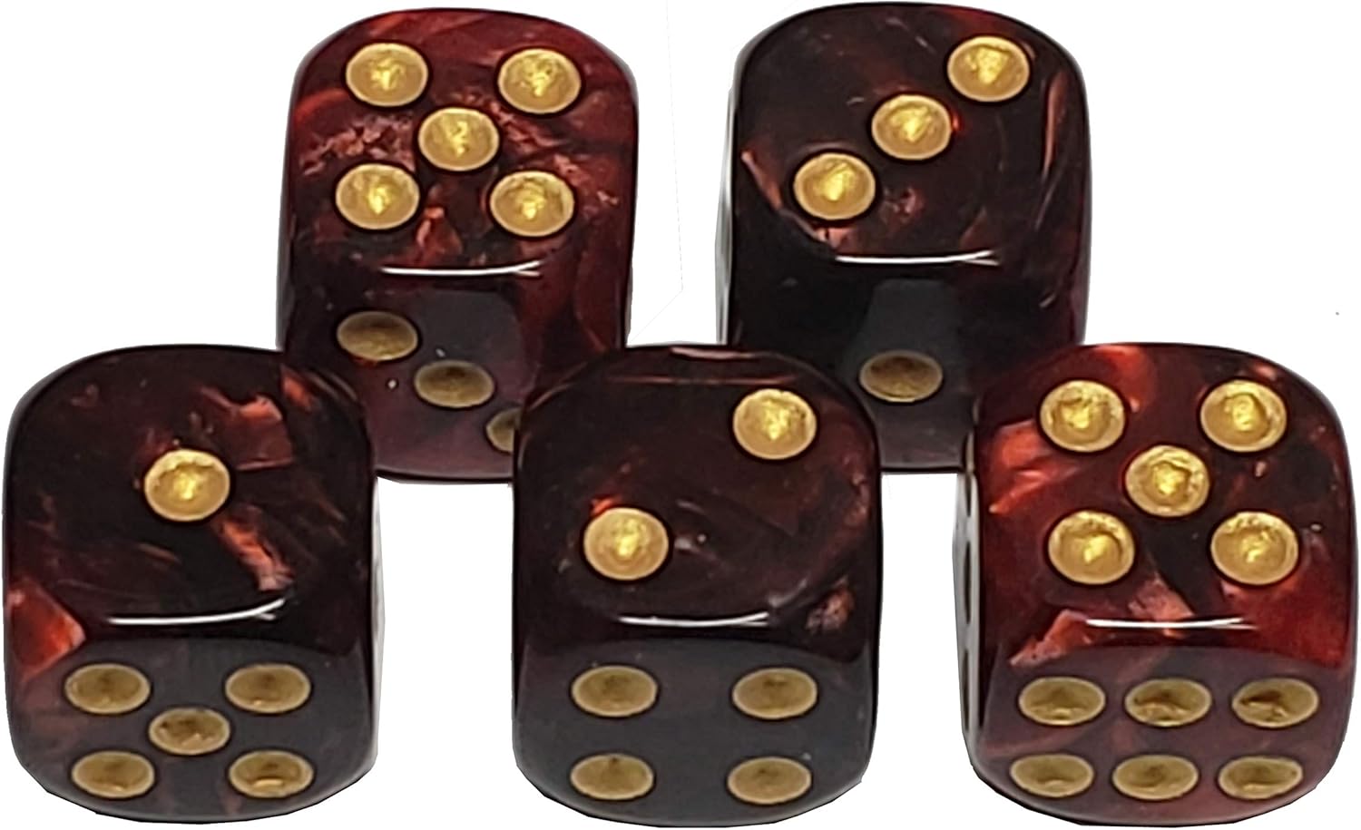 Cyber-Deals Set of Dice Cup with Storage Compartment Black PU Leather Black Felt Lined + (5) 16mm Pearlized Dual-Color Rounded Corners Dice (Gift Boxed) (Red/Black, Gold Pips)