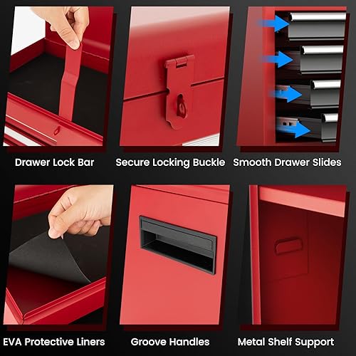 Miniatura 5 de DORTALA Armario de herramientas rodante, organizador de caja de herramientas con 5 cajones deslizantes, sistema de bloqueo, caja de herramientas con