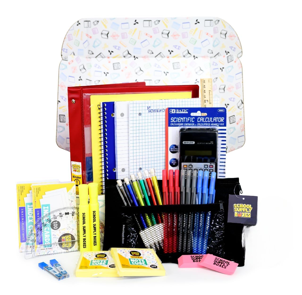School Supply Boxes | STEM Class Bundle (1 Box) | Back to School Essentials Kit for Students & Teachers | Includes a Calculator, Graph Ruled Filler Paper, a Protractor, & More