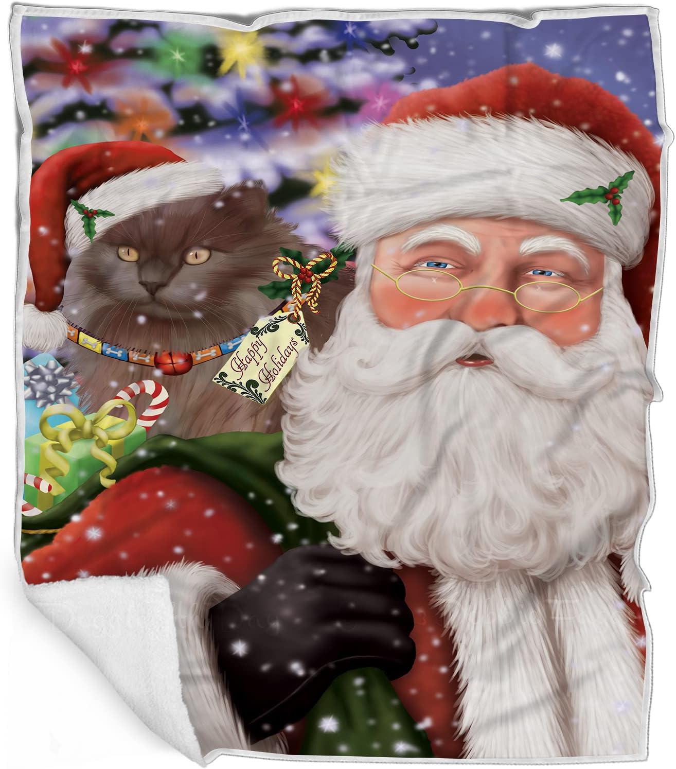 Doggie of the Day Tiffany Cat Blanket - Christmas Santa Carrying Presents - Super Soft & Warm Pet Theme for Sofa or Bed, Warm Fleece, Sherpa or Woven Material, BLNKT160899 (60x80 Fleece)