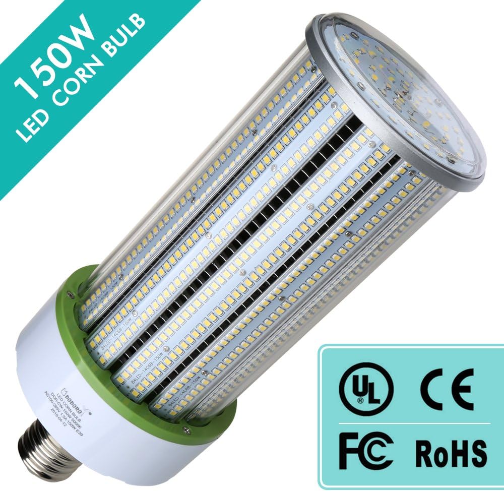 Wееklу Tор Sаlе DODORO 150 Watt LED Corn Blub,Large Mogul E39 Base,5000K Daylight White,20250 lumens,1000W Halogen Bulb Equivalent,Replace HID, CFL, HPS,for Flood Light Area Lighting/Square/Plant/Garden/Yard/Hotel/
