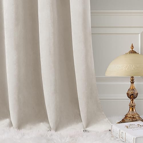 Miniatura 4 de HOMEIDEAS Cortinas opacas de terciopelo beige, 52 x 63 pulgadas, oscurecimiento de la habitación, con aislamiento térmico y ojales, cortinas de