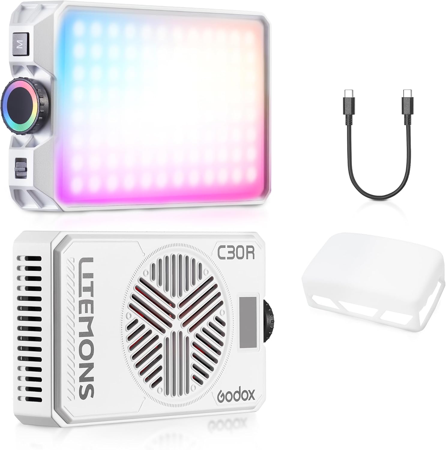 GODOX Litemons C30R RGB Led Video Panel Light,30W On Camera Pocket Lights CCT 1,800K-10,000K,3350mAh Rechargeable for Photography,Videographer and Vlogging
