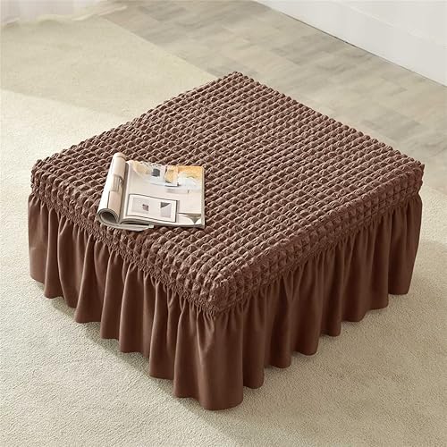 Miniatura 9 de VIENLOVE Funda otomana rectangular con diseño de celosía de burbujas 3D, fundas protectoras de poliéster con falda elástica para taburete para sala