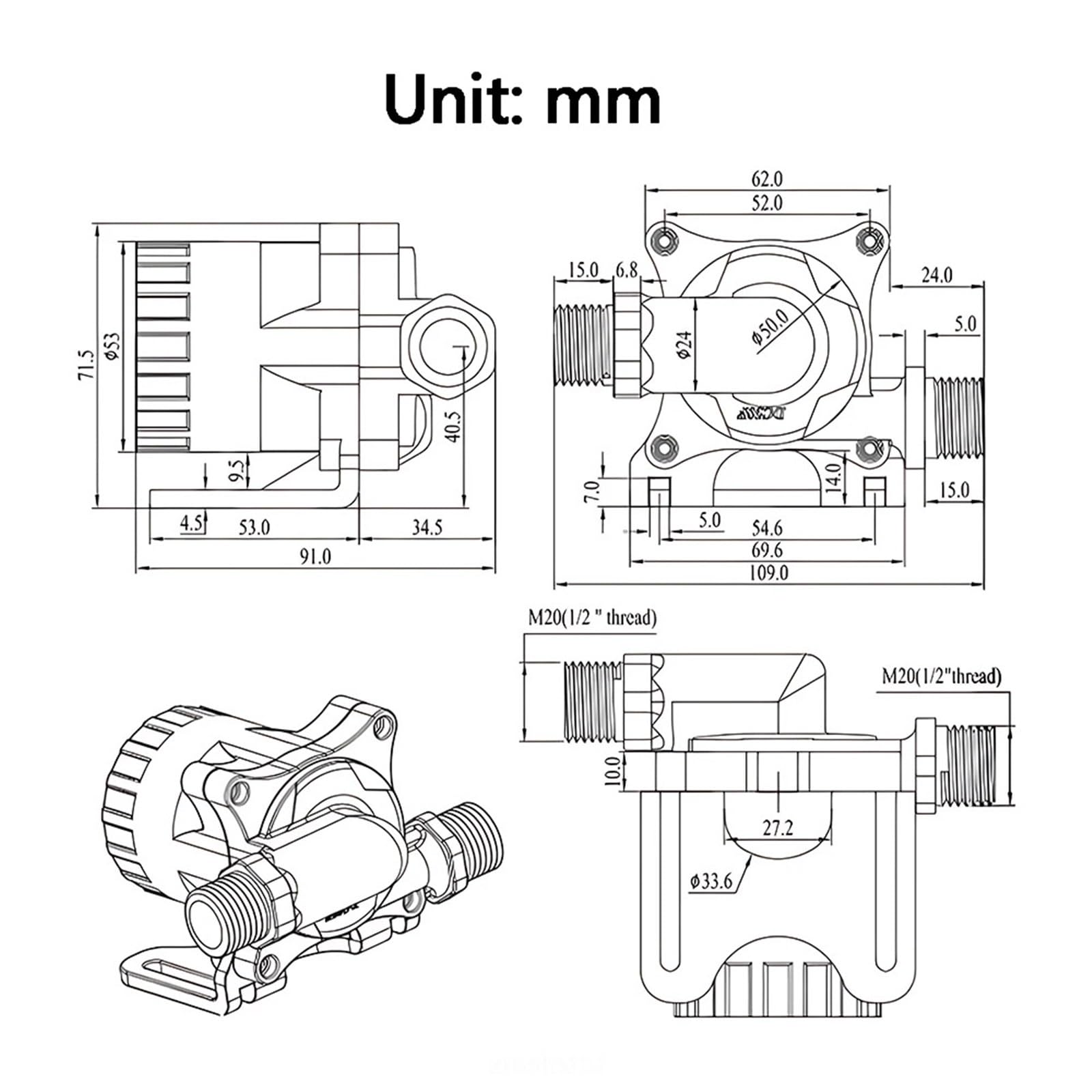 TKJBHGPK Cicha bezszczotkowa pompa zanurzeniowa DC12/24V mała przenośna pompa wspomagająca nawadnianie z adapterem IP68 (adapter EU_24150SEU)