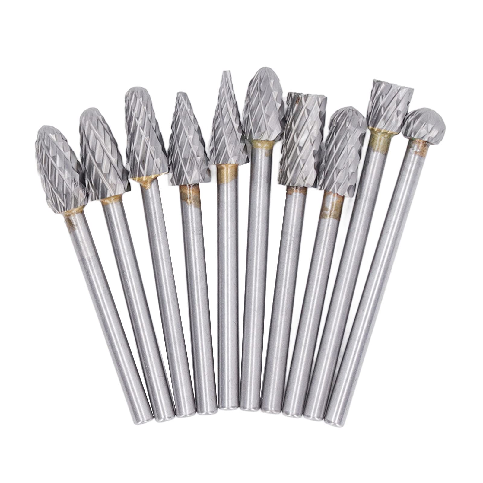 10PCS Grinding Bits, Carbide Drill Bits Drill Bit Sharpener Tungsten Steel Rotary Burr Set for Die Grinder Metal Wood Carving Engraving Polishing