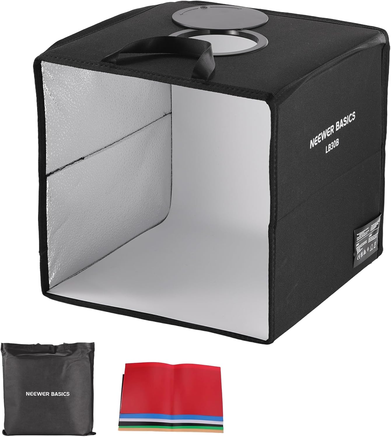 NEEWER Basics Bi Color Photo Studio Light Box, 12"x12"x12" Folding Photo Booth Shooting Tent with 6 Color Backdrops, 120 LEDs CRI95+ Dimmable for Tabletop Jewelry Electronics Food Photography, LB30B