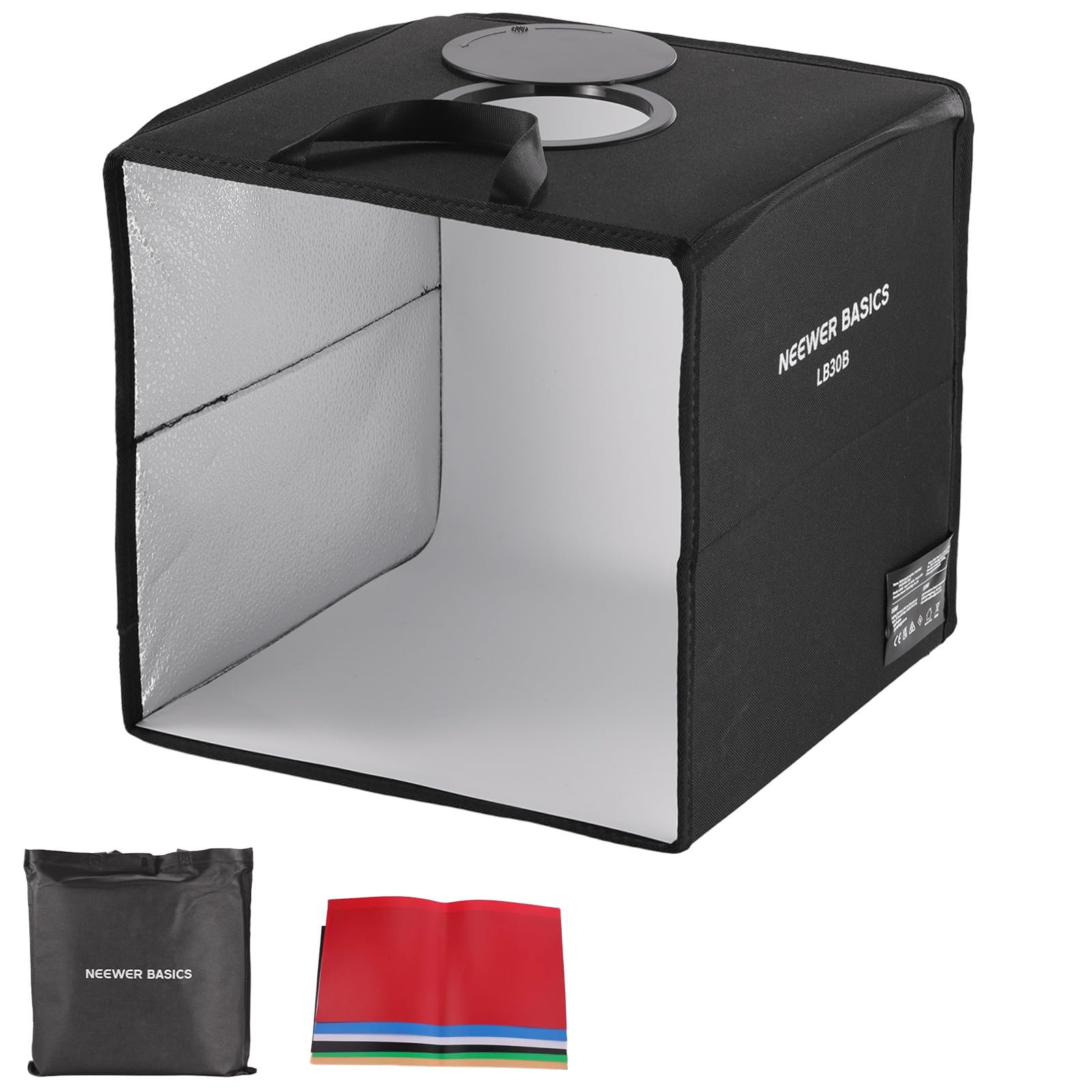 NEEWER BASICS Light Box Fotografico Bicolore da Studio, 30x30cm Scatola Fotografica Pieghevole con 6 Sfondi Colorati, 120 LED CRI95+ Dimmerabile per Fotografia Gioielli Elettronica Cibo Tavolo, LB30B