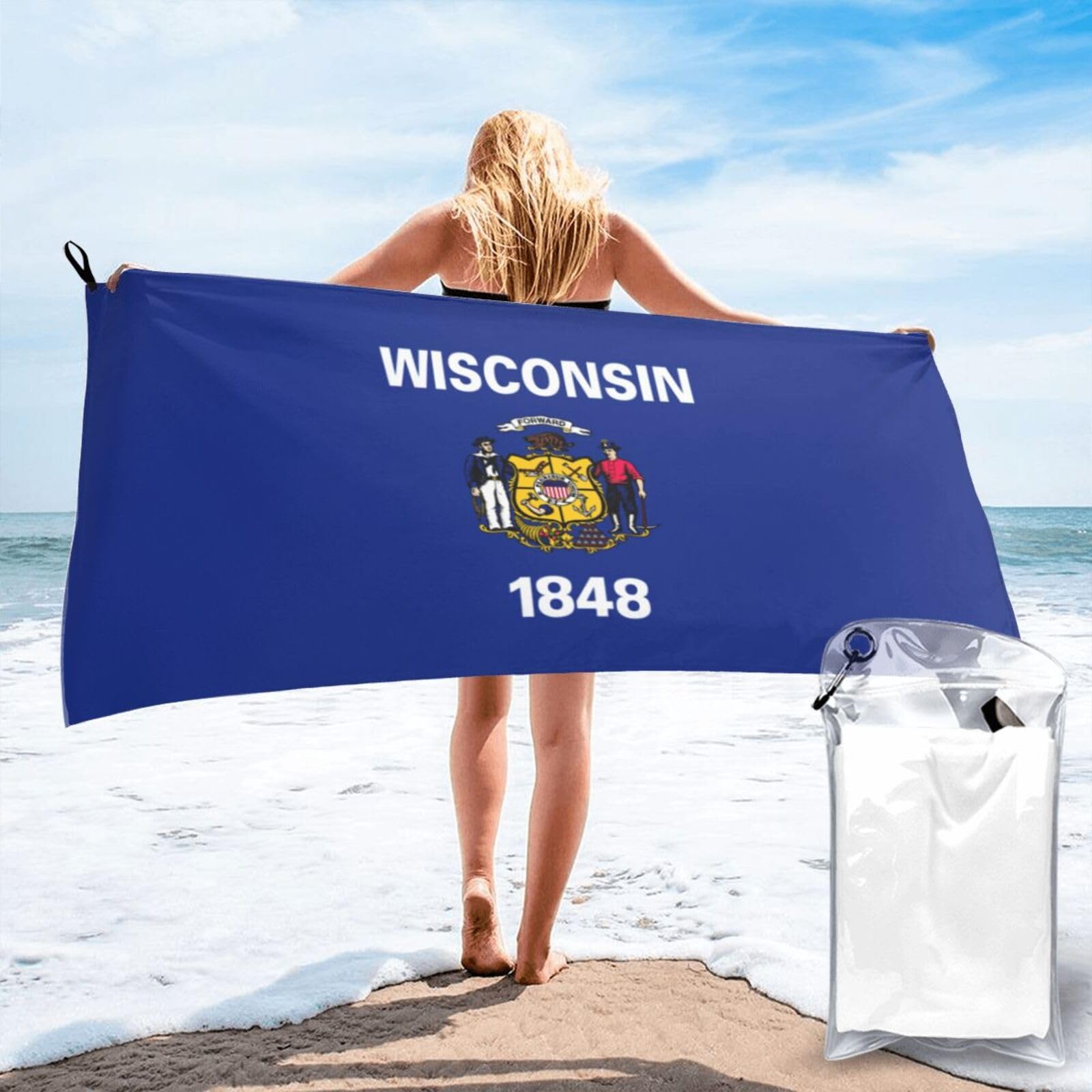 TTIGLHOH Wisconsin State Flag Print Bath Towel Quick Dry Soft Large For Beach Pool Gym Camping Spa