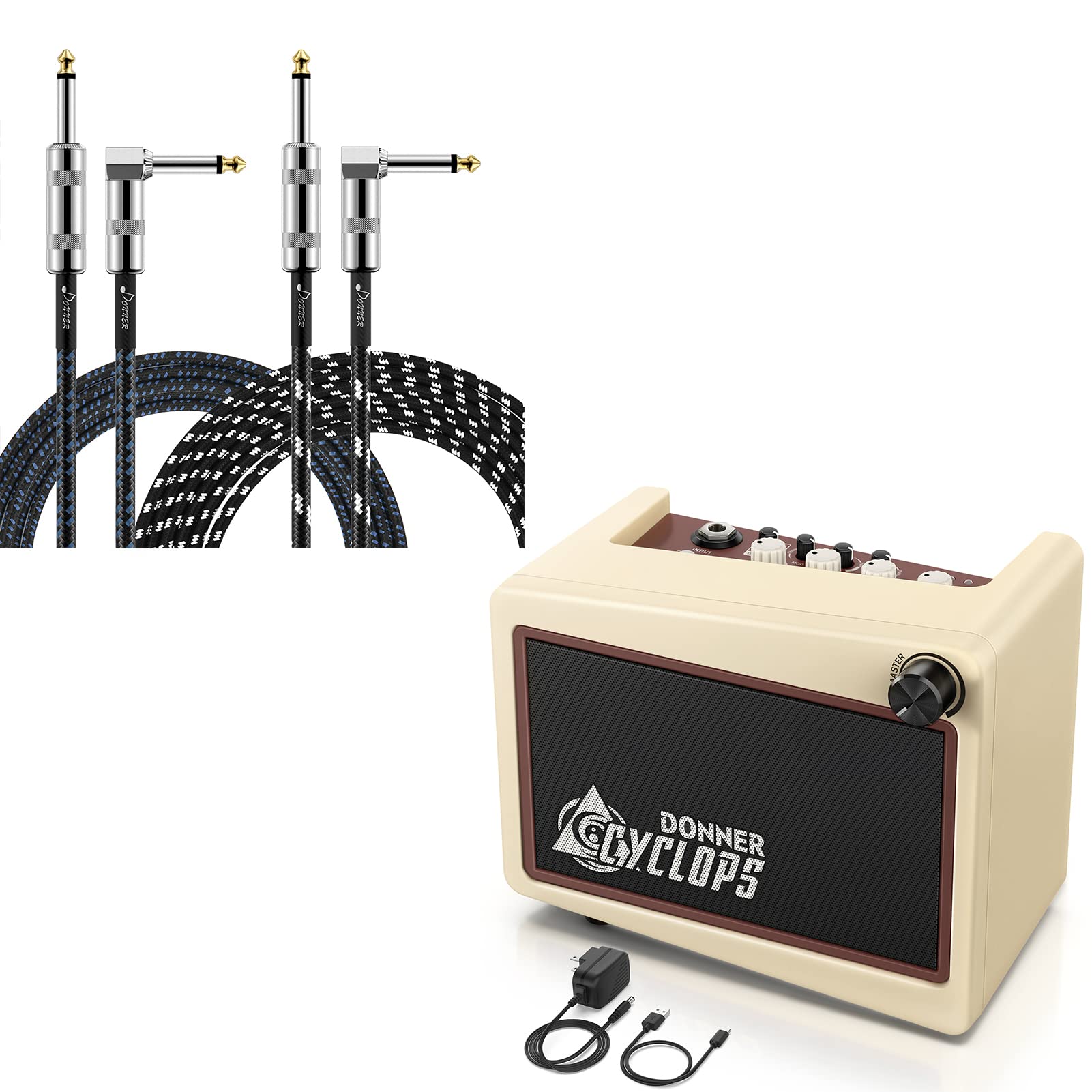 Donner Mini Guitar Amp, 5 Watt Wireless Small Electric Guitar Amplifier & Donner Guitar Cable 10 ft 