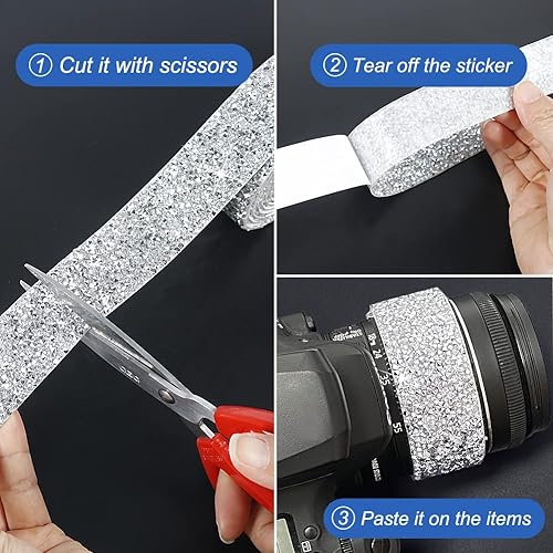 Miniatura 5 de Tenn Well Self Adhesive Rhinestone Tape, 3 Yards x 30mm Silver Resin Crystal Rhinestone Ribbon Decorative Bling Tape for Bathroom Mirror, Furniture,