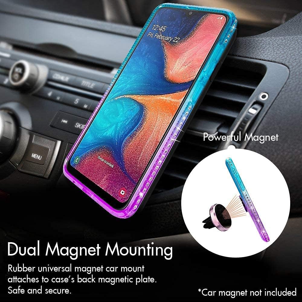 Silverback Galaxy A20 Case,Galaxy A30 Case, Moving Liquid Holographic Sparkle Glitter Case with Kickstand, Bling Bumper with Ring Stand Slim Samsung Galaxy A20 Case for Girls Women -Purple