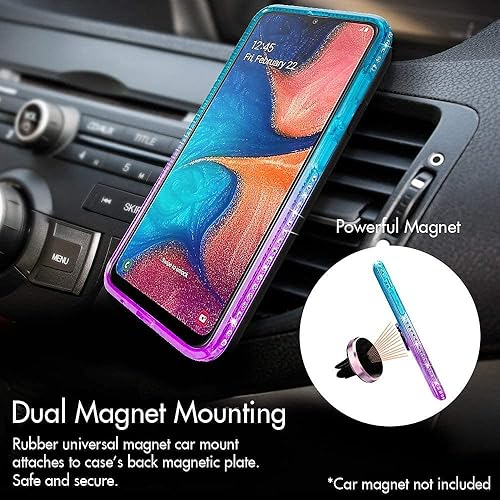 Miniatura 5 de Silverback Funda para Galaxy A10S, funda holográfica con purpurina líquida móvil con soporte, anillo de parachoques de diamantes de imitación