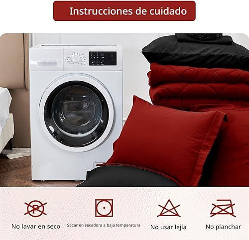 Miniatura 9 de MUXHOMO - Juego de ropa de cama reversible de 7 piezas en una bolsa, ptodas las estaciones - Incluye edredón, sábana encimera, sábana bajera, fundas