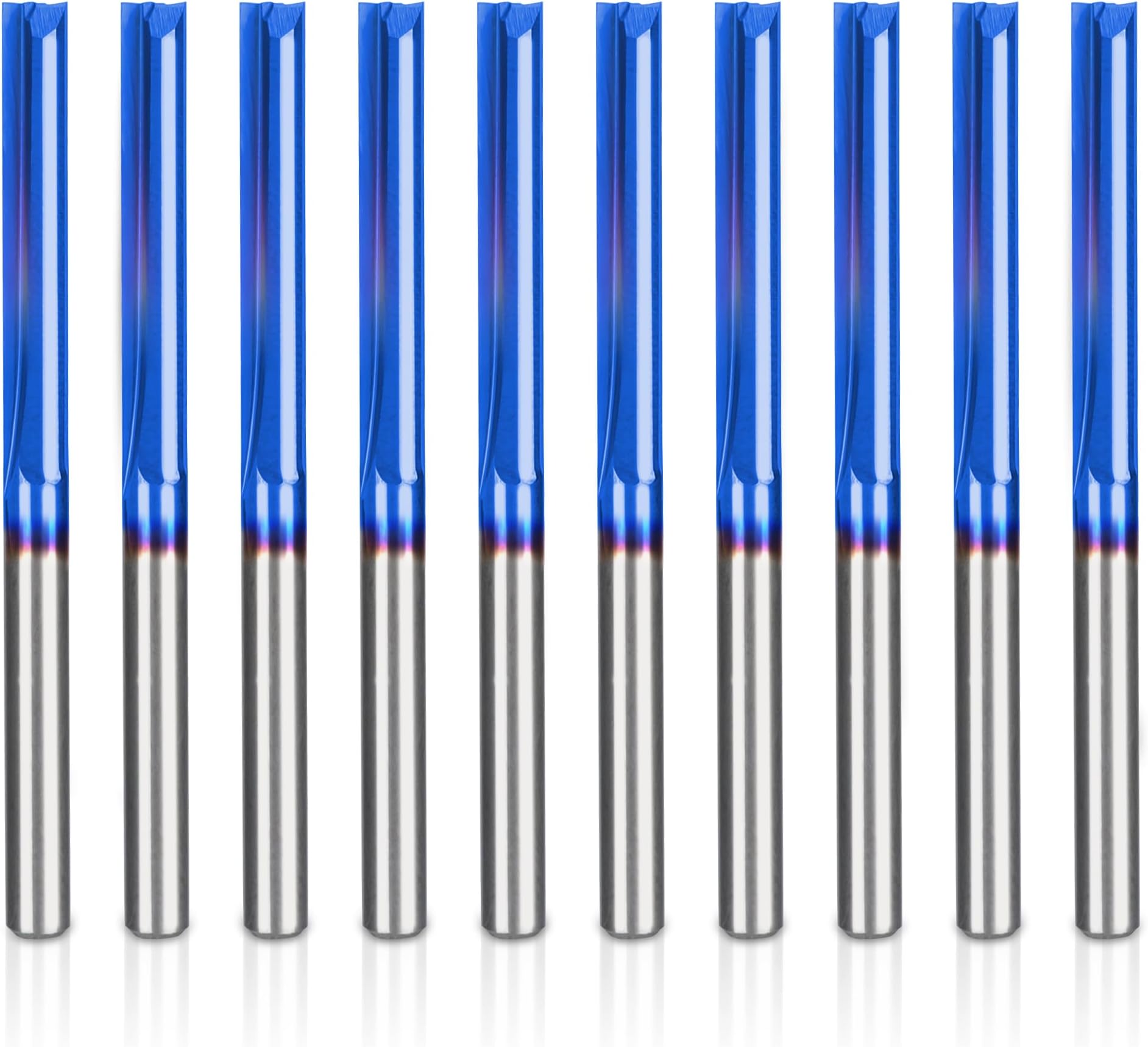 HQMaster CNC Router Bits 1/8 Router Bit Straight Router Bit 1 8 Shank Straight Flute End Mill Cutter 2-Flute Milling Cutting Tungsten Steel 22mm CEL/45mm OAL for MDF PVC Acrylic Chipboard Wood 10 Pack