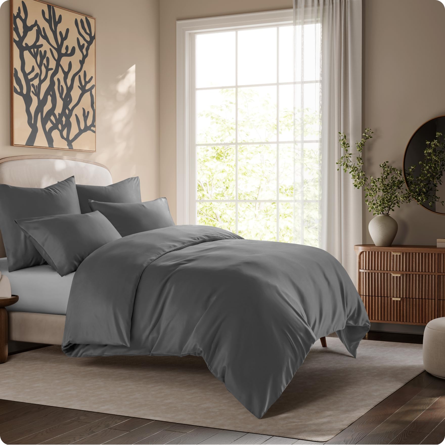 Lyocell Bettwäsche 135x200 + 80x80 cm, Dunkelgrau, 100% Tencel