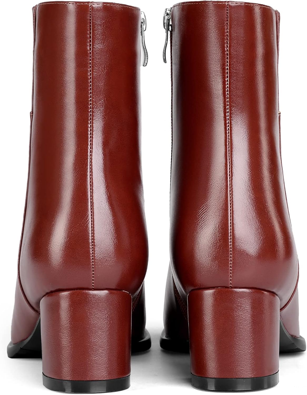 Eldof Low Block Heel Ankle Boots Women's Square Toe Chunky Heel Short Boots Side Zipper Heeled Chelsea Boots