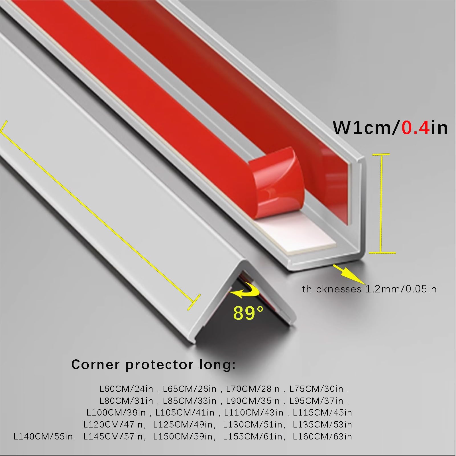 Wodoodporna taśma klejąca do ochrony narożników wielofunkcyjna biała osłona ścienna do futra 2 cm szerokości x 80 cm długości ochraniacz Ed do domowego biura, szer. 1 cm / 0,4 cala dł. 135 cm