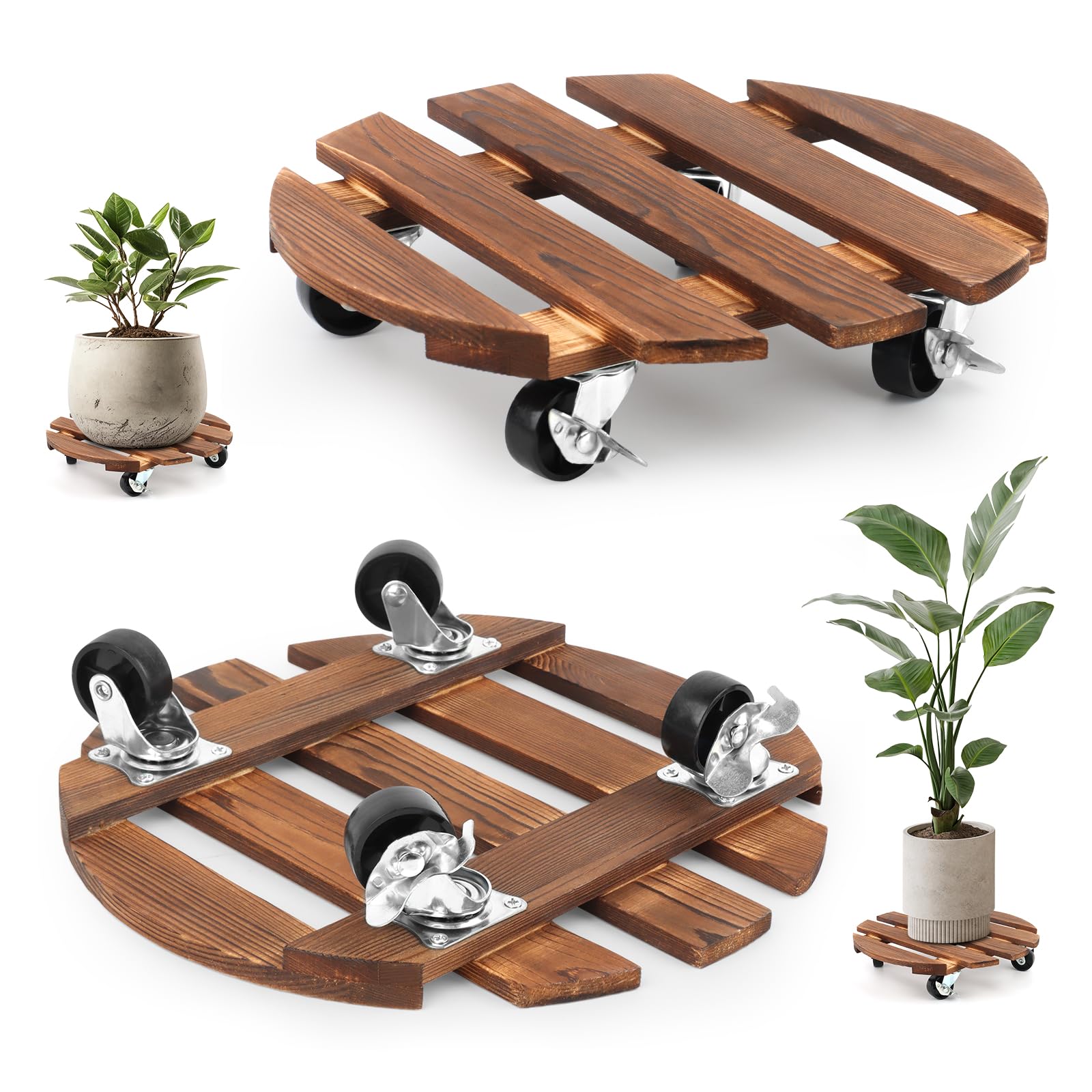 NVIYAM 2 ruedas para plantas, 30 cm, redondas, para plantas, exteriores, resistente a la intemperie, posavasos con ruedas, resistente al agua, para exteriores, resistente