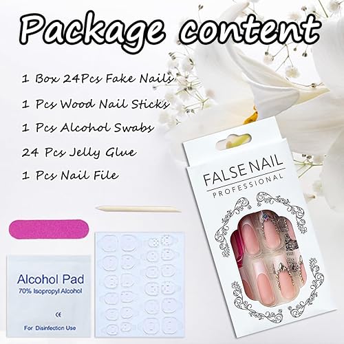 Miniatura 5 de 24 uñas largas a presión con punta francesa con diseño de diamantes de imitación en forma de ataúd de cobertura completa, puntas de uñas blancas,