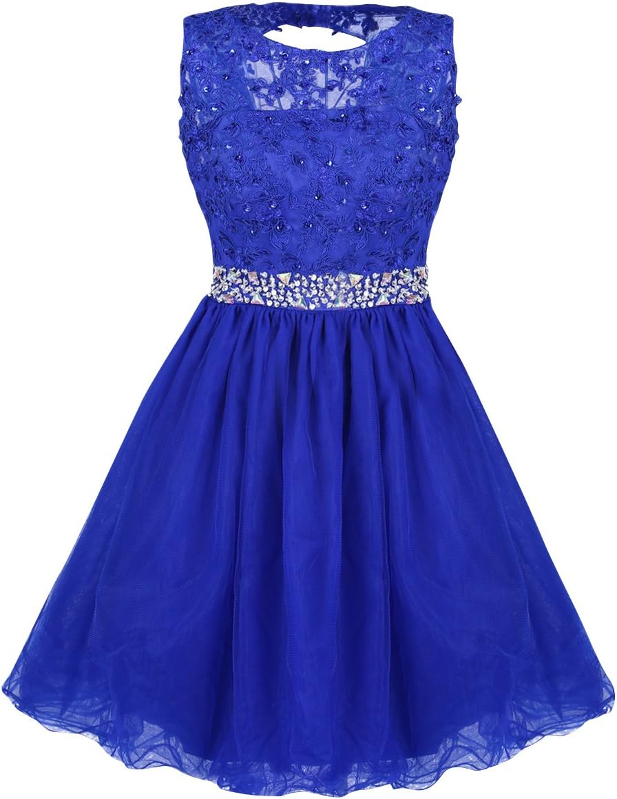 Yougao Women's Tulle Short Applique Beading Formal Homecoming Cocktail Party Dress