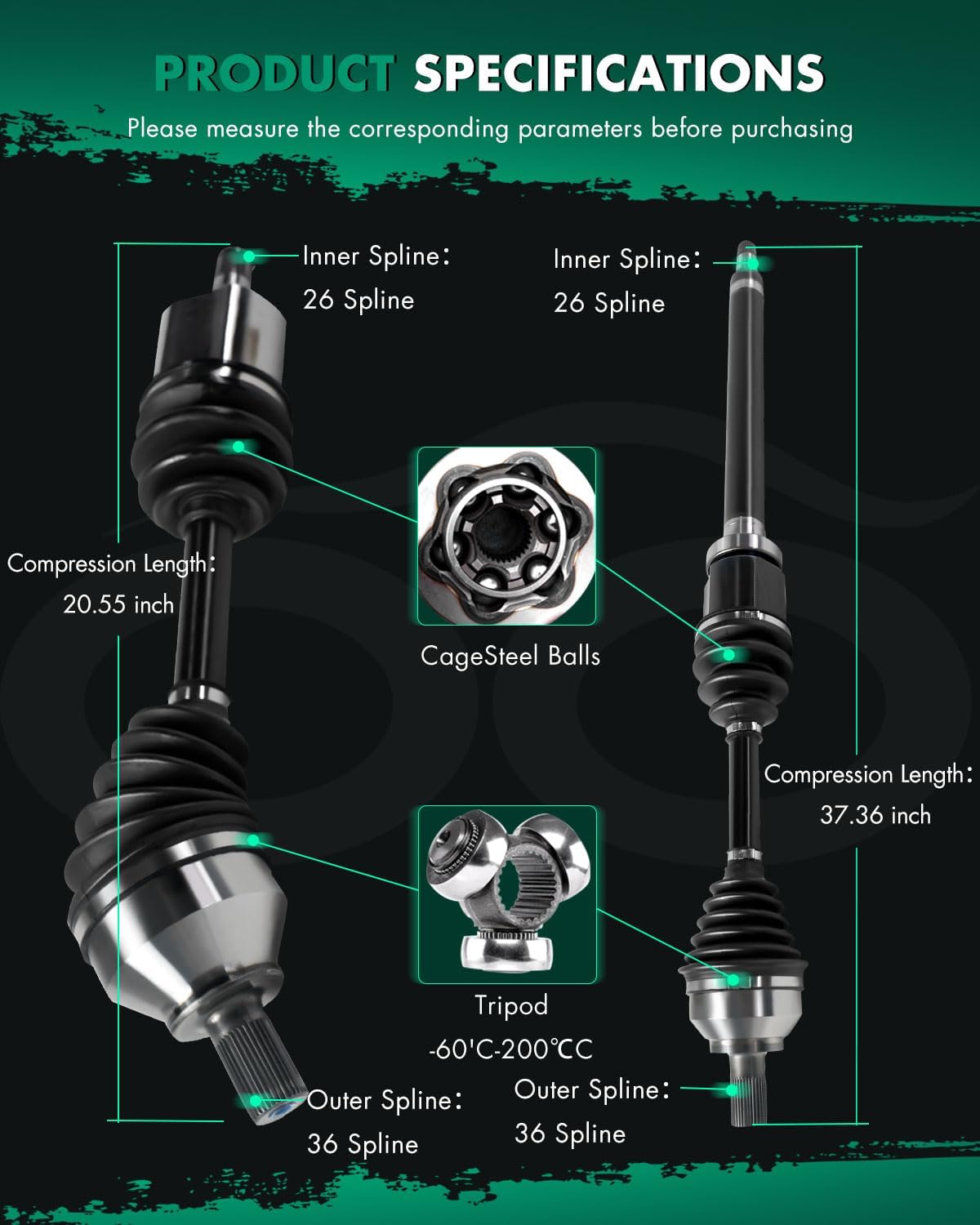 SCITOO Front CV Axle Shaft Assembly Compatible with 2008-2013 for Volvo C30,2008-2013 for Volvo C70,2004-2012 for Volvo S40,2005-2011 for Volvo V50 36000558,36000559,669351,66-9351,NCV73550