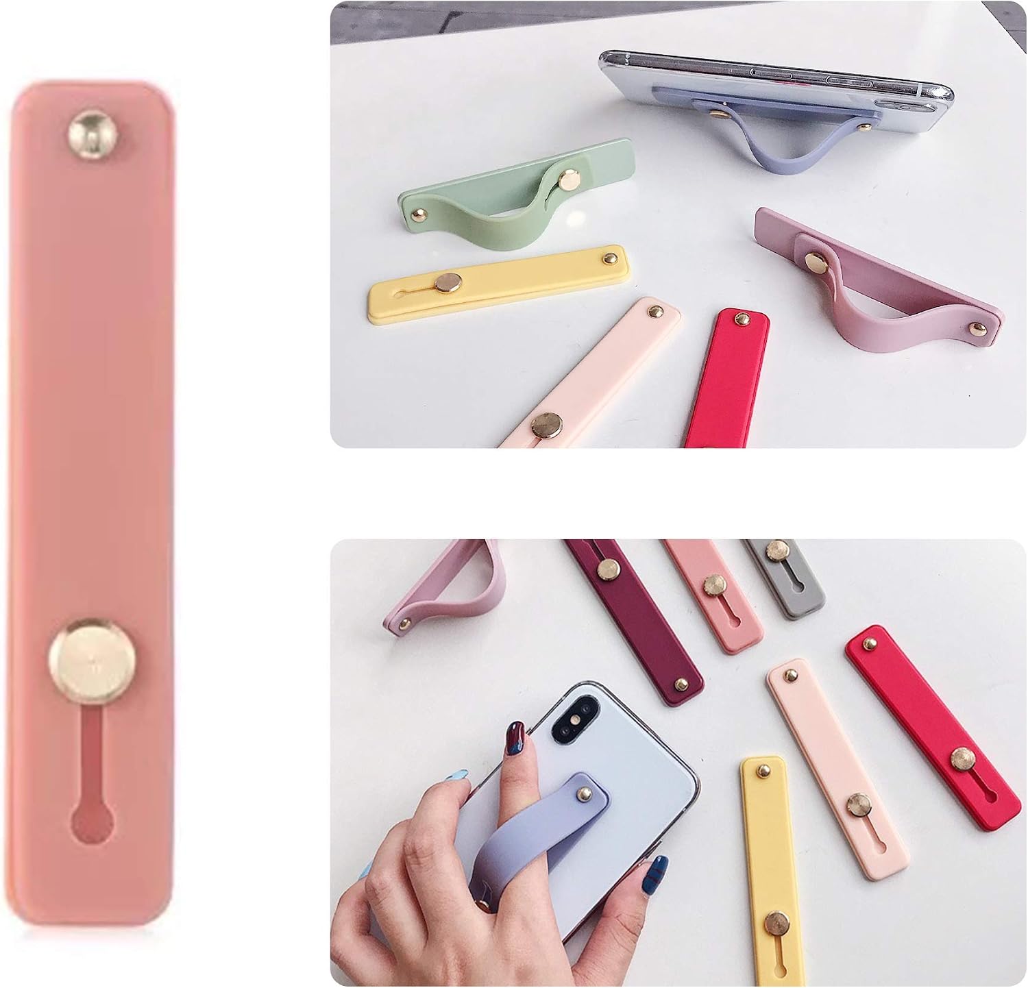 Phone Grip Holder Portable Telescopic Finger Strap Bracket Phone Loop Finger Kickstand for Universal Phone Charms (Salmon NOheart)
