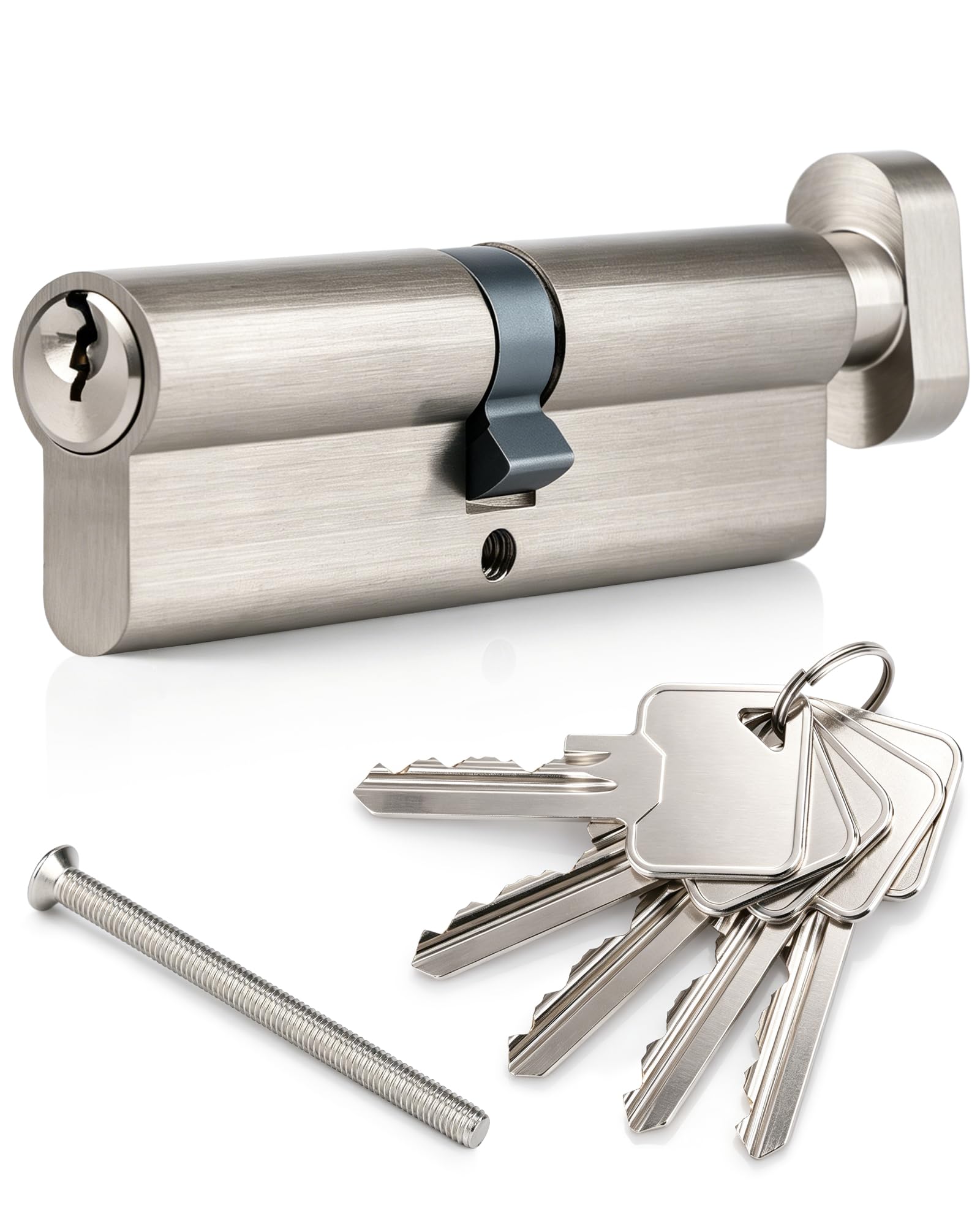 Acual 40T/40 (80mm) Nickel Door Barrel Lock, UPVC Door Lock with 5 Standard Keys, Anti-Pick,Anti-Bump,Anti-Drill,High Security,Polished Nickel Finish,Suitable for All Door Types