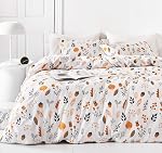 YuHeGuoJi White Floral Duvet Cover Queen 100% Cotton 3 Pcs Set 1 Cartoon Black Flower Duvet Cover with Zipper Ties 2 Pillowcases Farmhouse Garden Botanical Bedding Set Soft Breathable