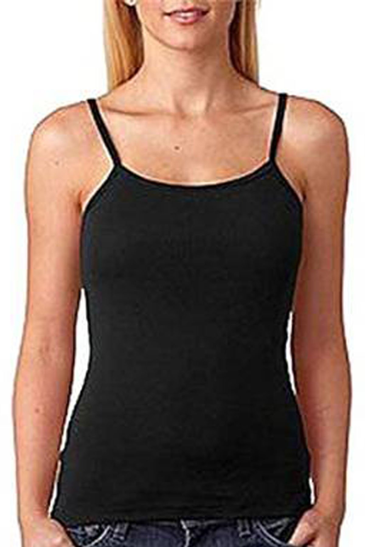 2 Packs Ladies Cotton Vests Thin Strap Scoop Neck Stretch Camisole - Sizes & Colours (X-Large 44 UK 16, Black & White)