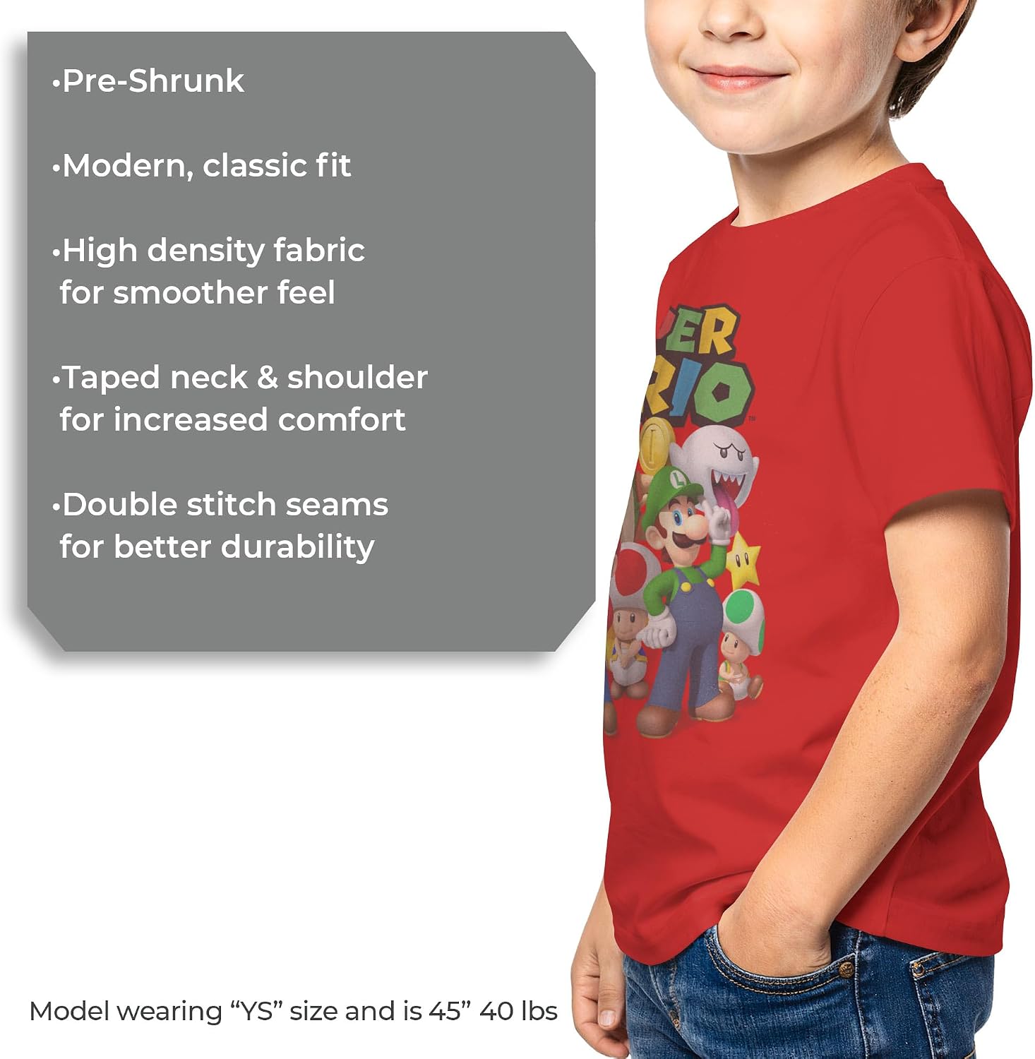 Nintendo Boys Super Mario Groupage Graphic Tee Mario Luigi Bowser Red | Officially Licensed Nintendo | Super Mario Bros Characters | Boys Graphic Tee | 100% Cotton | Sizes S-XL