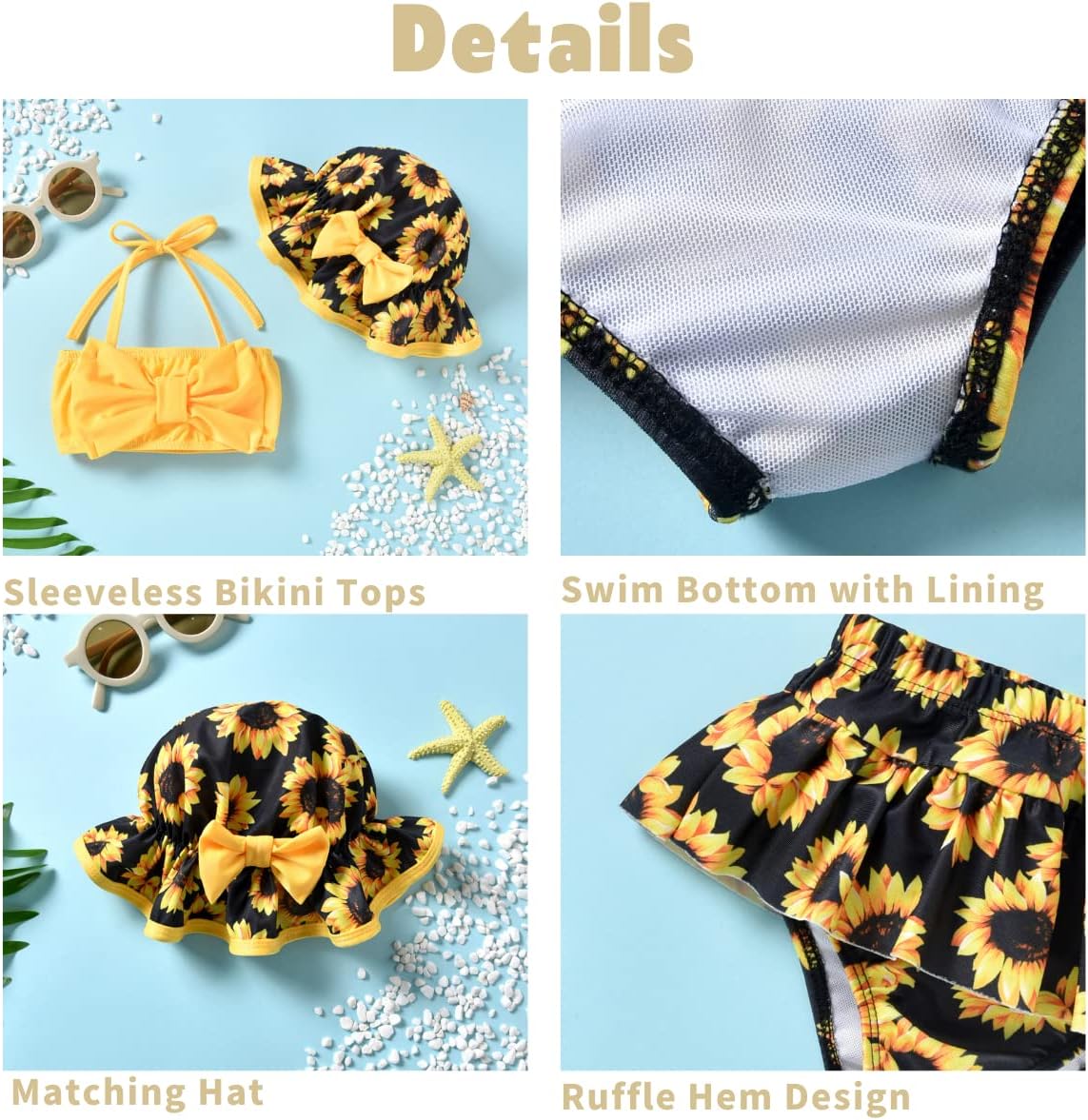 Aalizzwell Baby Girl 2-Piece Bikini Swimsuit with Hat - Image 3