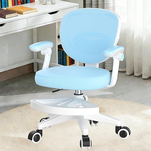 Adjustable Kids Desk Chair, Ergonomic Children Study Computer Chair with Footrest & Flip-up Armrest, Mesh Student Teen Task Chair with Wheels, Kids