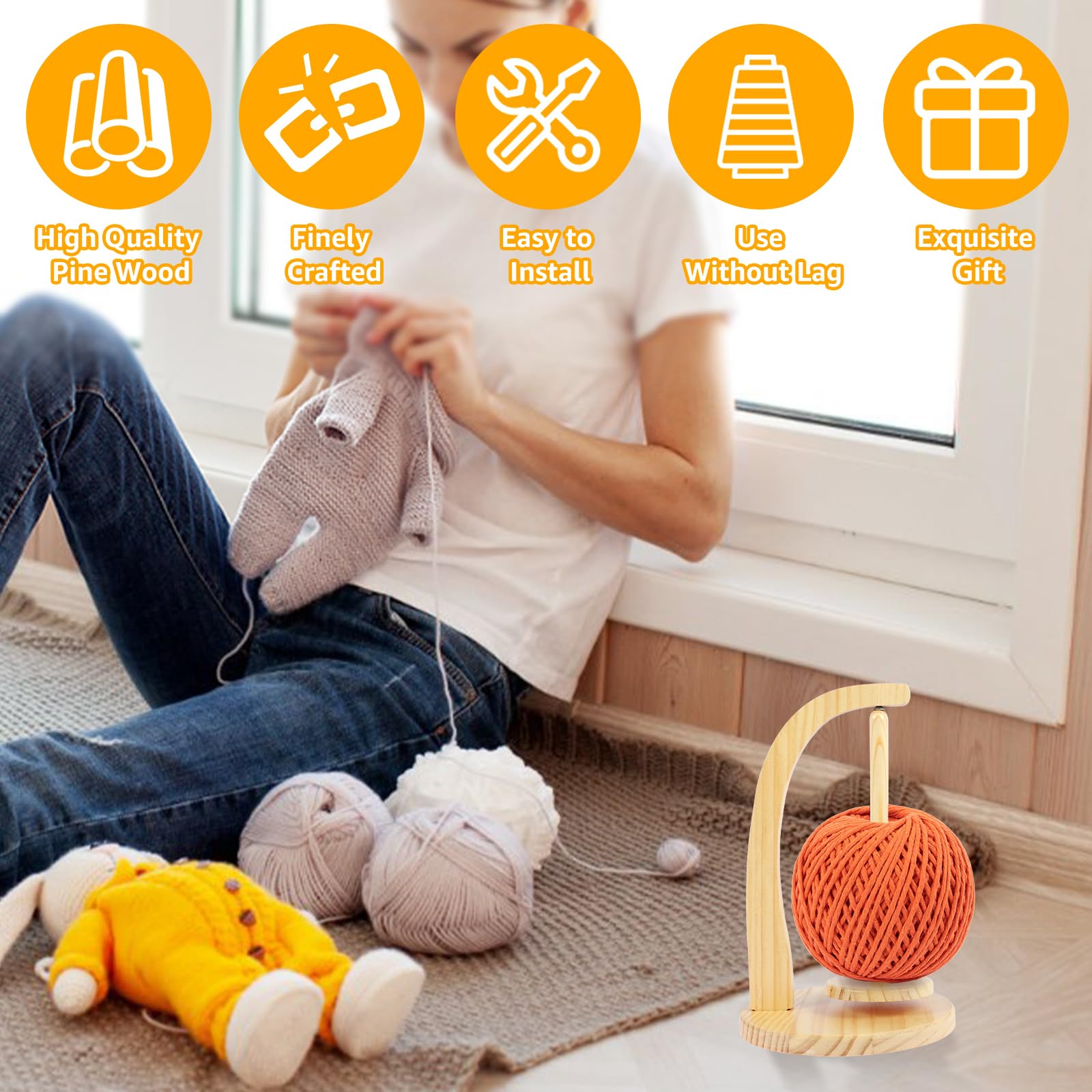 Donmills Porte-fil En Bois Pour Tricot, Tricot Et Crochet, Enrouleur De Fil, Majordome De Fil, Porte-laine Et Fil, Accessoires De Tricot, Support De Pelote De Laine