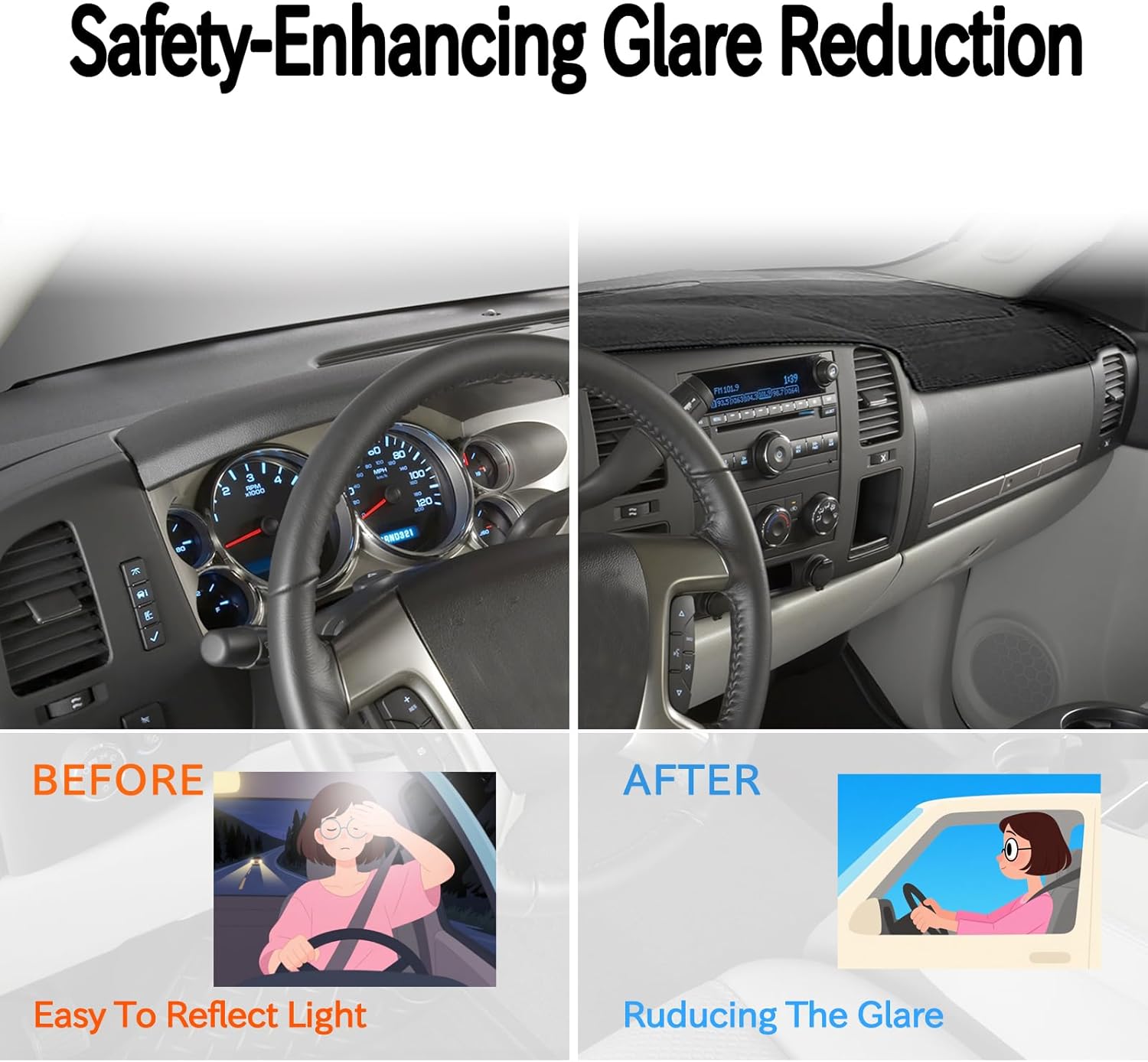 Dash Cover for 2007-2013 Chevy Chevrolet Silverado/GMC Sierra Accessories,Polyester Dashboard Cover for Silverado with Two Glove Boxes, Non-Slip Dash Mat No Glare UV Rays Protector Dash Pad