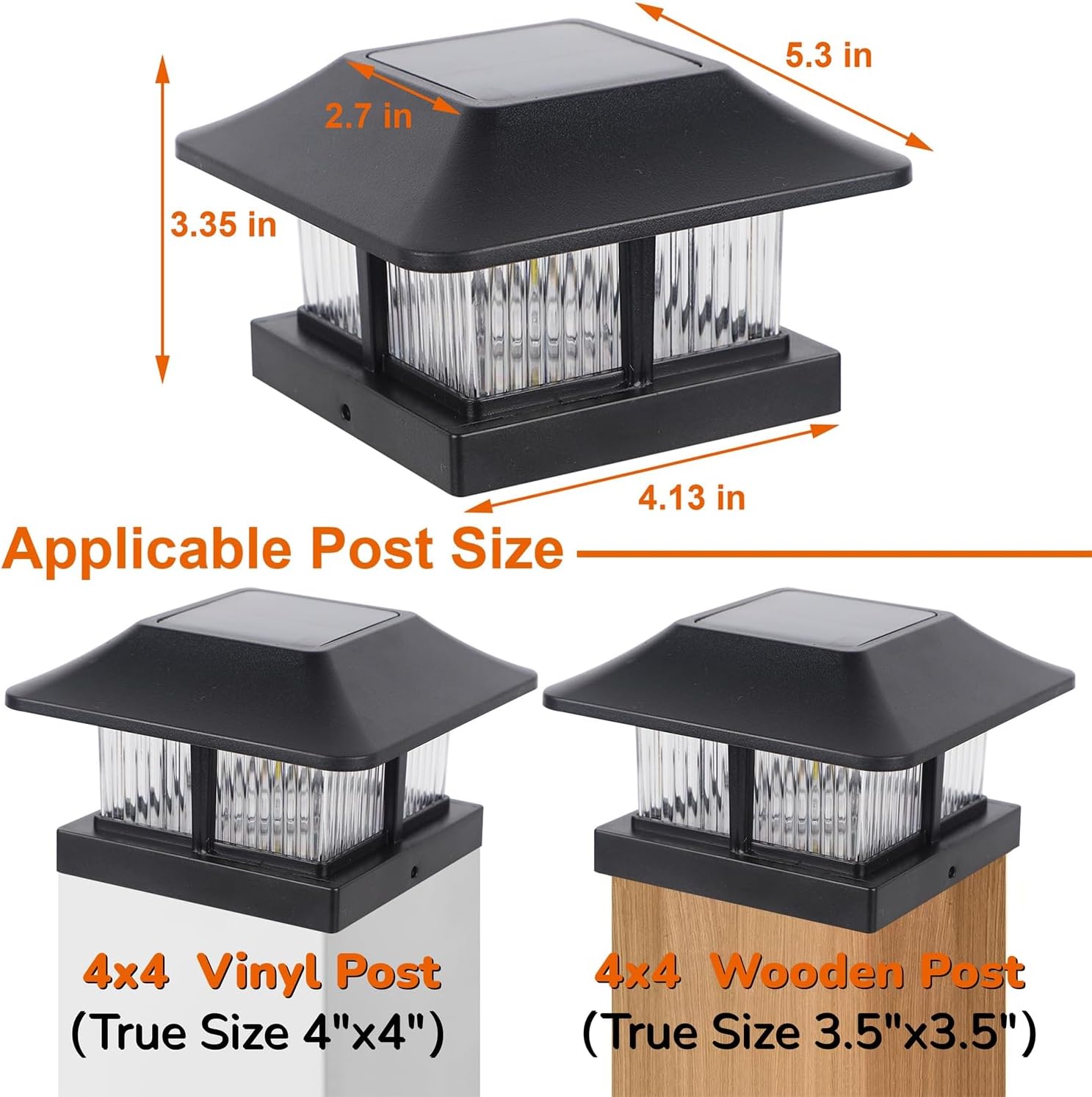Dynaming 4x4 Solar Post Cap Lights Outdoor with 2 Color Modes, Fence Post Solar Lights Black Shell Brightness SMD LED Lantern Lamps Waterproof for Garden Deck Patio, Fit Wooden/Vinyl Posts, 8 Pack