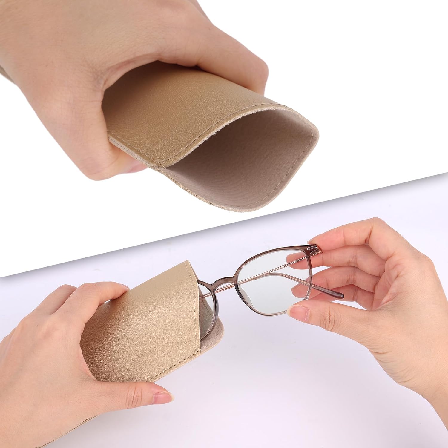 SAVITA Soft Leather Glasses Cases, 4 Pcs Slim Reading Eyeglasses Case Glasses Case Sunglasses Pouch Safety for Women Men,