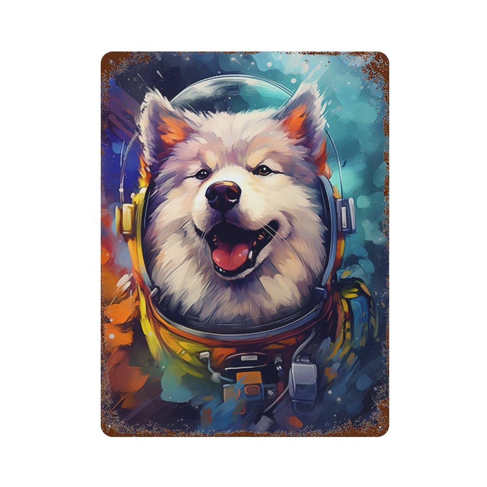 Space Dog Explorer-164 Rusty Metal Tin Sign 15.7"x11.8", Rustic Home Decor for Garage, Pub Or Kitchen
