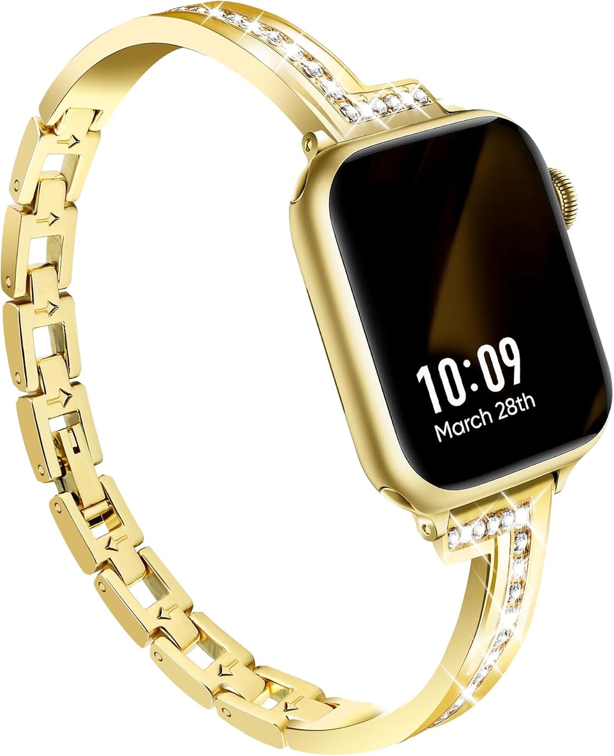 Slim Gold Watch Bands Women Compatible with Apple Watch 38mm 40mm 41mm 42mm (S10/S11) Adjustable Jewelry Metal Dressy Femine Bracelet for iWatch Series 11/10/9/8/7/6/5/4/3/2/1/SE/Ultra