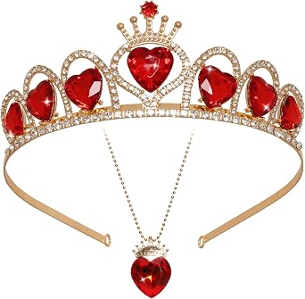 Descendant Gold Tiara Red Heart Crowns Necklace Rise of Red Jewelry Queen of Hearts Costume Jewelry Gift for Women Party