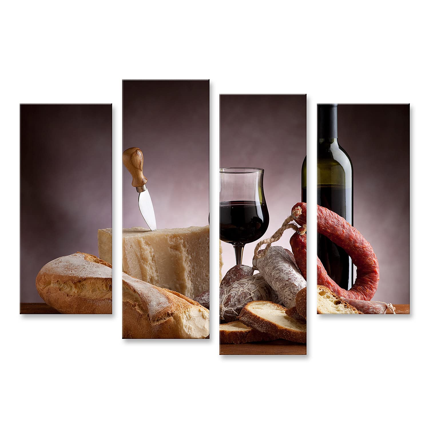 islandburner Bild auf Leinwand Stilleben Wein Käse Brot Wurst Stimmungsvoll Für Liebhaber Küche Küchenbilder Leinwandbild Wandbild Prime Bilder für Wohnzimmer etc.