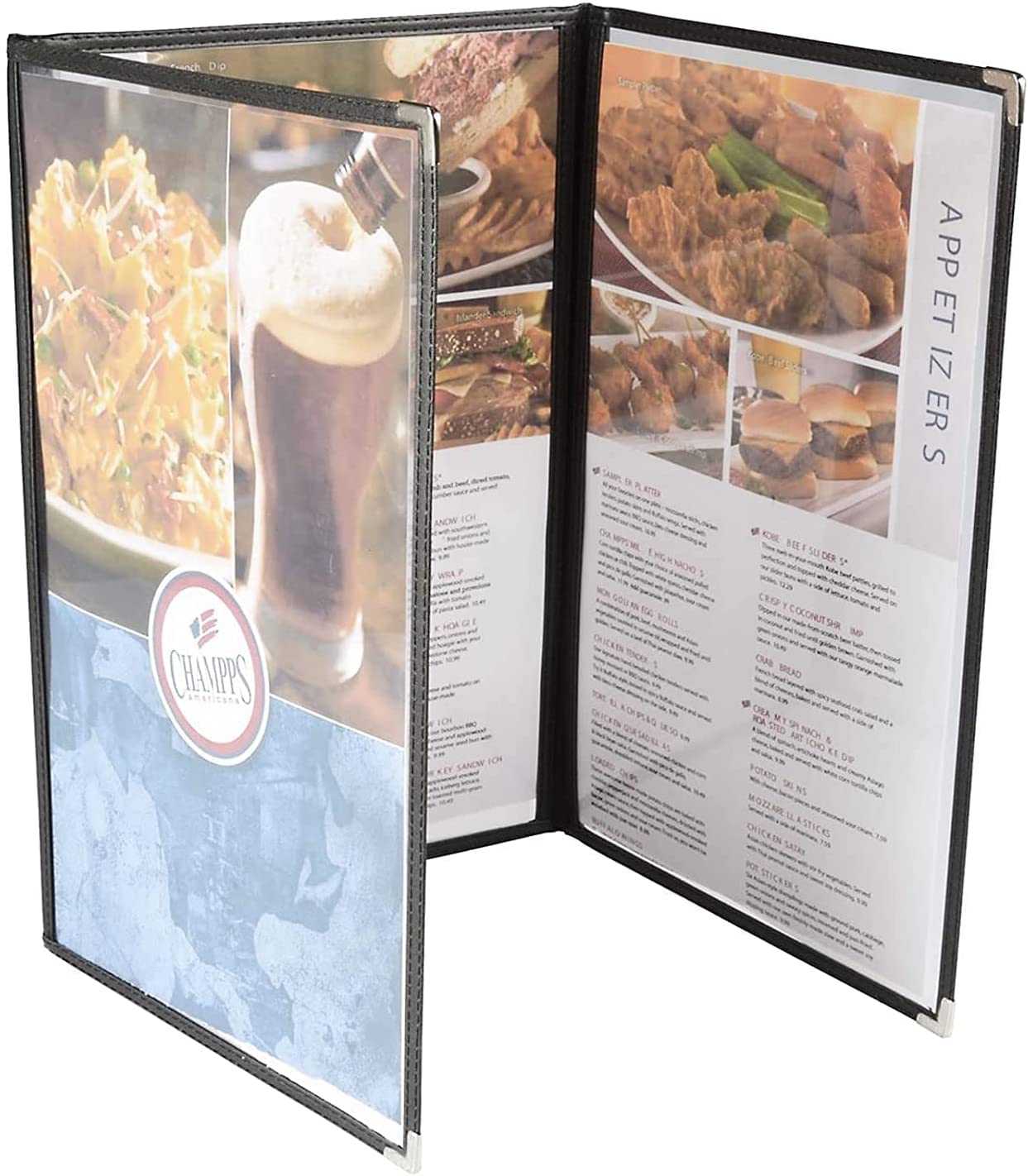 SENENQU 10 Pezzi Porta Menu Ristorante A4, Menu Ristorante A4 in PVC Nero 3 Ante 6 Facciate, Cartelle Lavabili con Angoli Protetti per Bar, Hotel, Caffè e Matrimonio